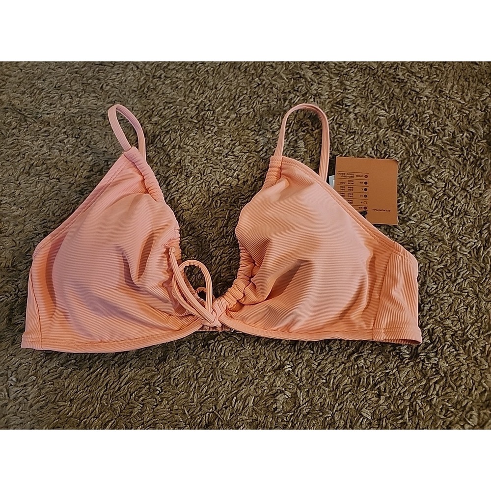 Triangle Ribbed Bikini Top Shade & Shore - Coral Pink, Sz Large (12-14) NWT